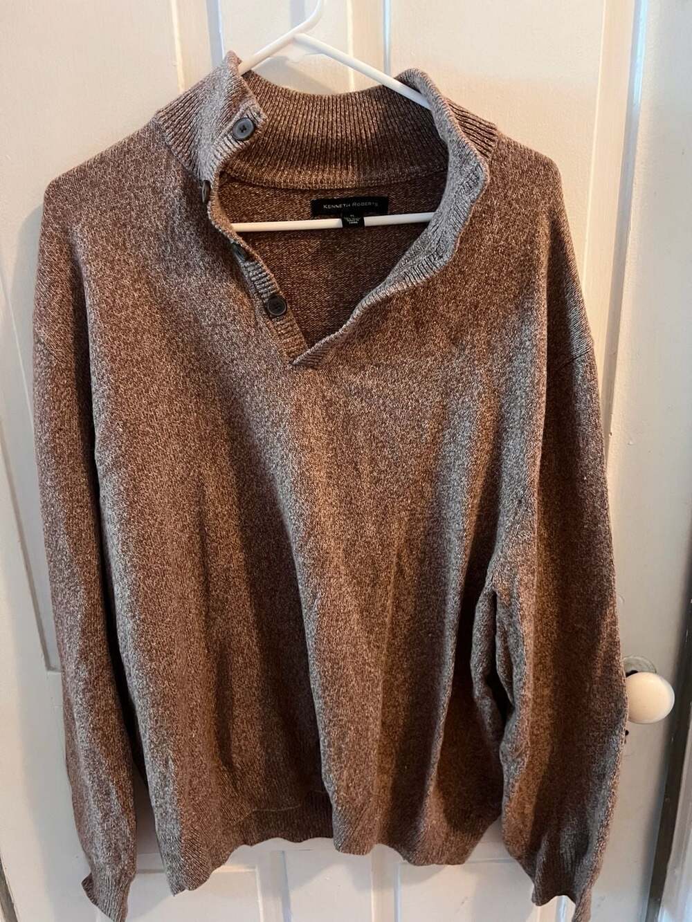 Kenneth Roberts Button Placket Sweater Size XL Brown Wool Blend
